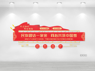 红色简约民族团结一家亲中国梦文化墙